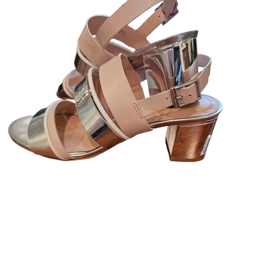 What For Leather Silver & Blush Chucked Strap Heels - Picture 4 of 13